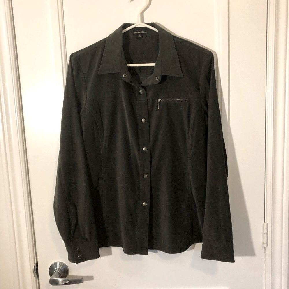 DALIA Faux Suede Shirt Jacket, Dark Green, Women’s Size M